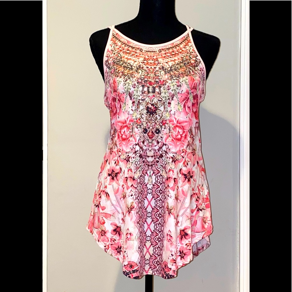 Embellished pink top from Venus with racer back. Brand New! Beautiful NYE top!